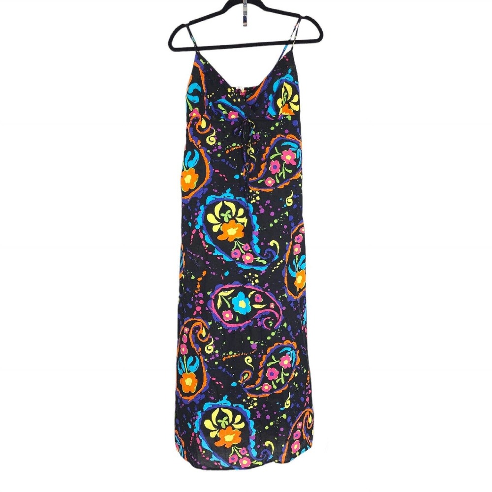 Xhilaration Womens Dress Vtg Y2K 00s Abstract Floral Paint Splatter Slip Maxi S